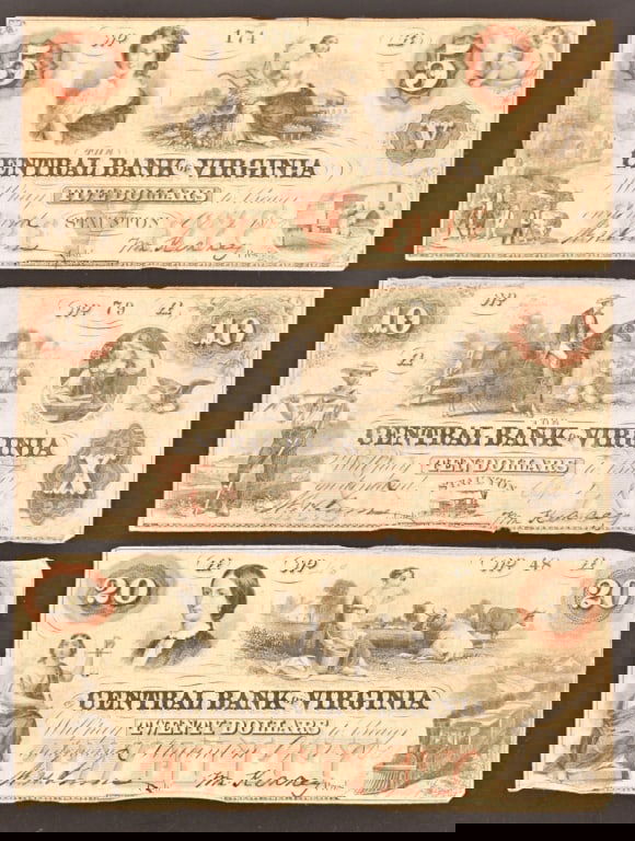 1860 Central Bank of Virginia $5, $10, $20 Notes (1 of 7)