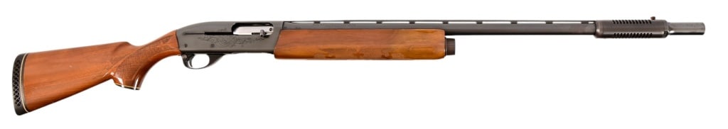 Remington Model 1100 Semi-Auto 12 GA: S/N 486846V. Chambered for 2 3/4" or shorter shells, Lyman Cutts 6.5" compensator mounted to 22" barrel. Modern