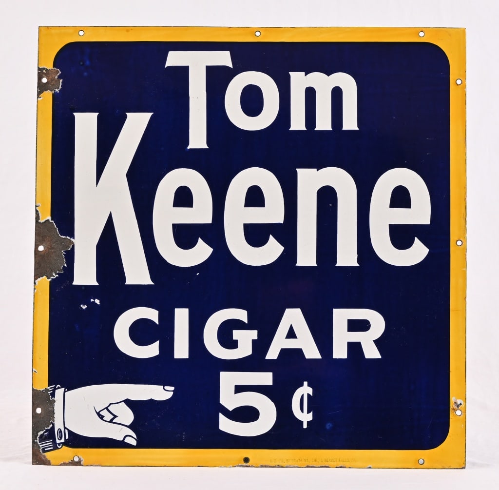Tom Keene Cigars Porcelain Sign: 20.75" x 21.25"