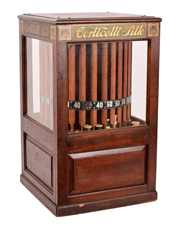 Antique Corticelli Silk Spool Cabinet: 16.5" x 17" x 28"