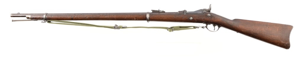 Springfield 1873 Trapdoor Rifle ,45-70 Caliber: Serial 403982. 23 1/2" barrel, bore is pretty fair. Wood is solid with dings and scuffs. Antique.