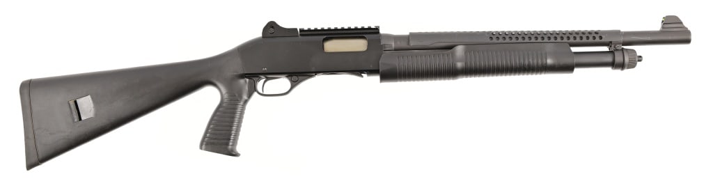 Stevens Model 320 Tactical Pump 12GA Shotgun: S/N 136875Q. Vented 18" barrel, Pistol grip, synthetic stock. Modern.