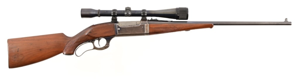 Savage Model 99 Lever Action Rifle .250-3000: SN 182588. 22" barrel, bore is dark with some rifling present. Take down model. Wood is solid. With Weaver 6x scope