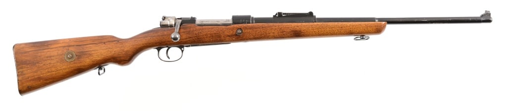 Gew 98 German Military Rifle: SN 6398, 22.5" barrel, bore is dark. Receiver is stamped Spandu 1916. Working action. Gun has been re-blued and sporterized. Modern.