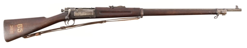 Model 1898 Krag Bolt Action Rifle .30-40 Krag: SN 246405. 30" barrel, dark bore. Working action, good wood. Stock has numbers painted on? Has old sling which may be original. Modern.