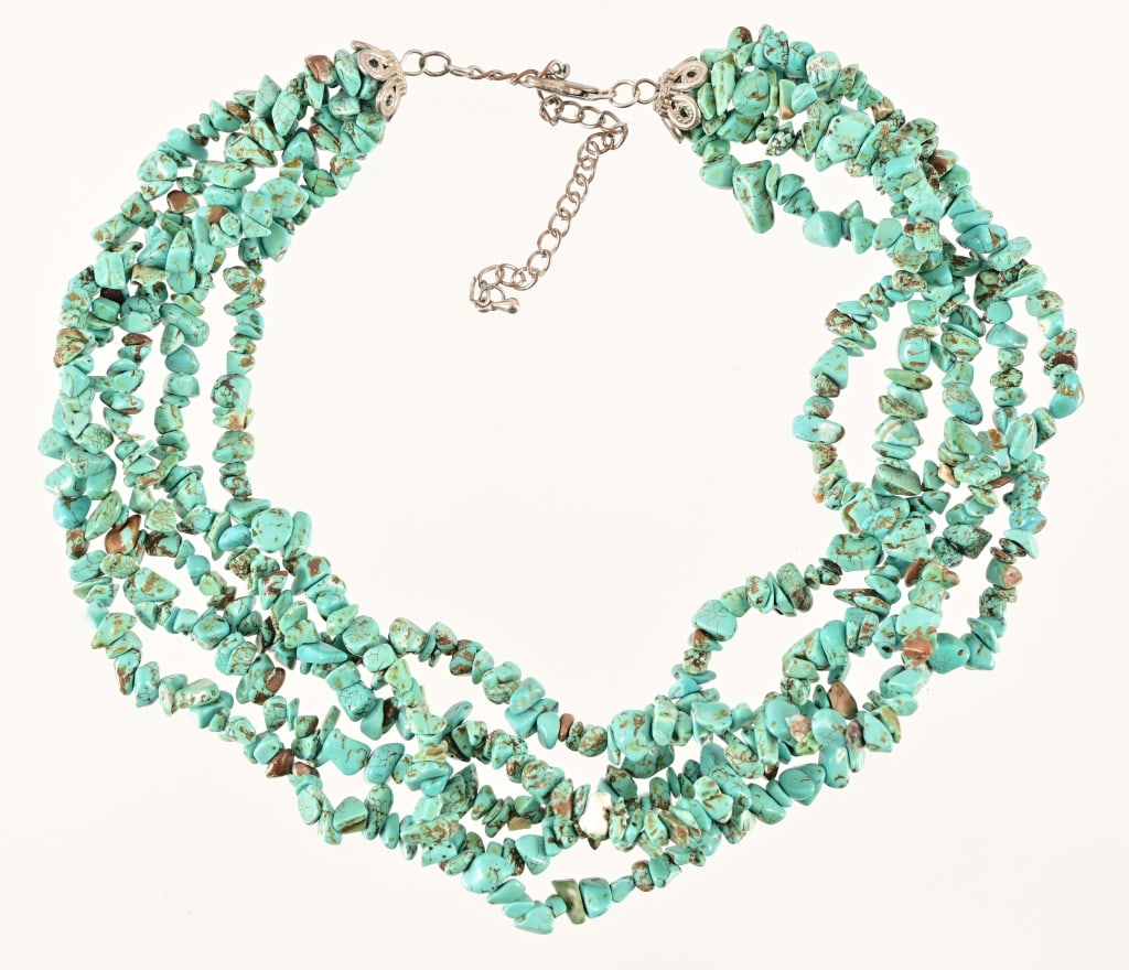 Turquoise Stone Five-Strand Fetish Necklace: Measures 21.5' total length