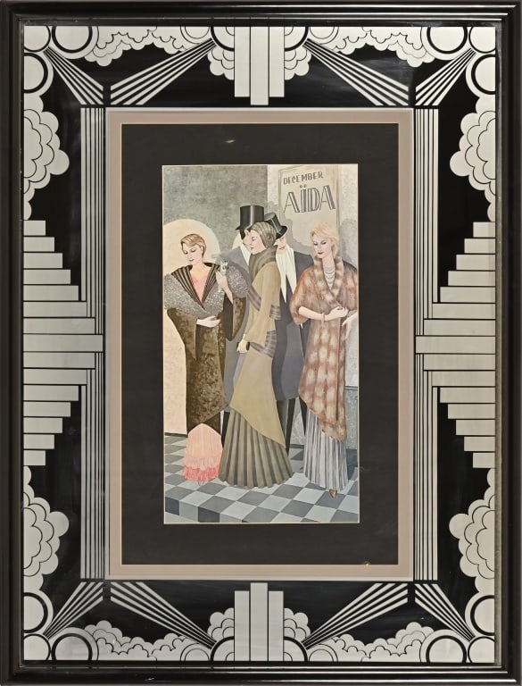 Istvan Bernath Print, Art Deco Mirror Framed: 32" x 42"