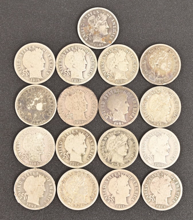 Collection of (17) U.S. Barber Dimes: Collection of (17) U.S. Barber Dimes