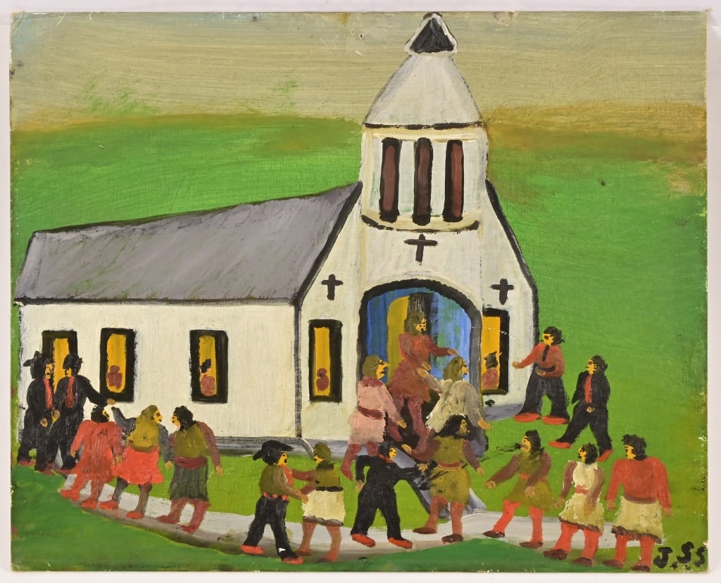 Rev. Johnnie Swearingen Original Oil Painting: Oil on board 16x20 Rev, Johnnie Swearingen was born the son of sharecroppers in Campground Church, near Chappell Hill, TX. He started painting around the age of twelve, using whatever materials were