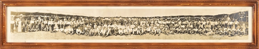 Wild West Show 1914 Yard Long Photo: Young Buffalo Wild West Show, and Col. Cummins Far East, July, 1914." Framed 10" x 52