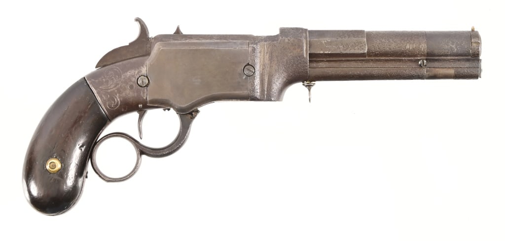 Engraved S&W Volcanic Small Frame .31 Cal Pistol: S/N C59. Factory Engraved Type II Model. Includes copy of "Volcanic Firearms" by Edmund E. Lewis and Stephen W. Rutter. Antique