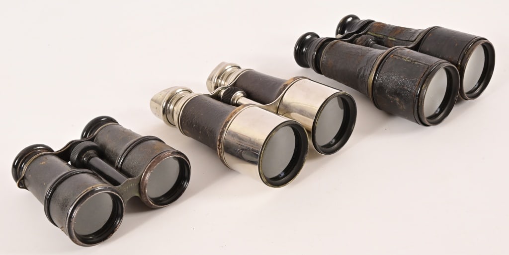 (3) Antique Chevalier Paris Military Binoculars: (3) Antique Chevalier Paris Military Binoculars