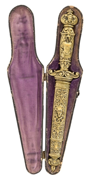 Antique Relief Bronze Handle Dagger w/ Coffin Case (1 of 18)