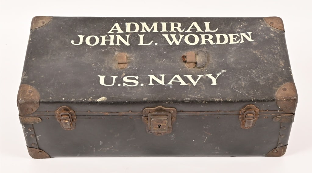 U.S. Navy Admiral John L. Worden Chapeau Tin: Tin carry case for U.S. Navy Chapeau. Measures 7" x 8.5" x 19"