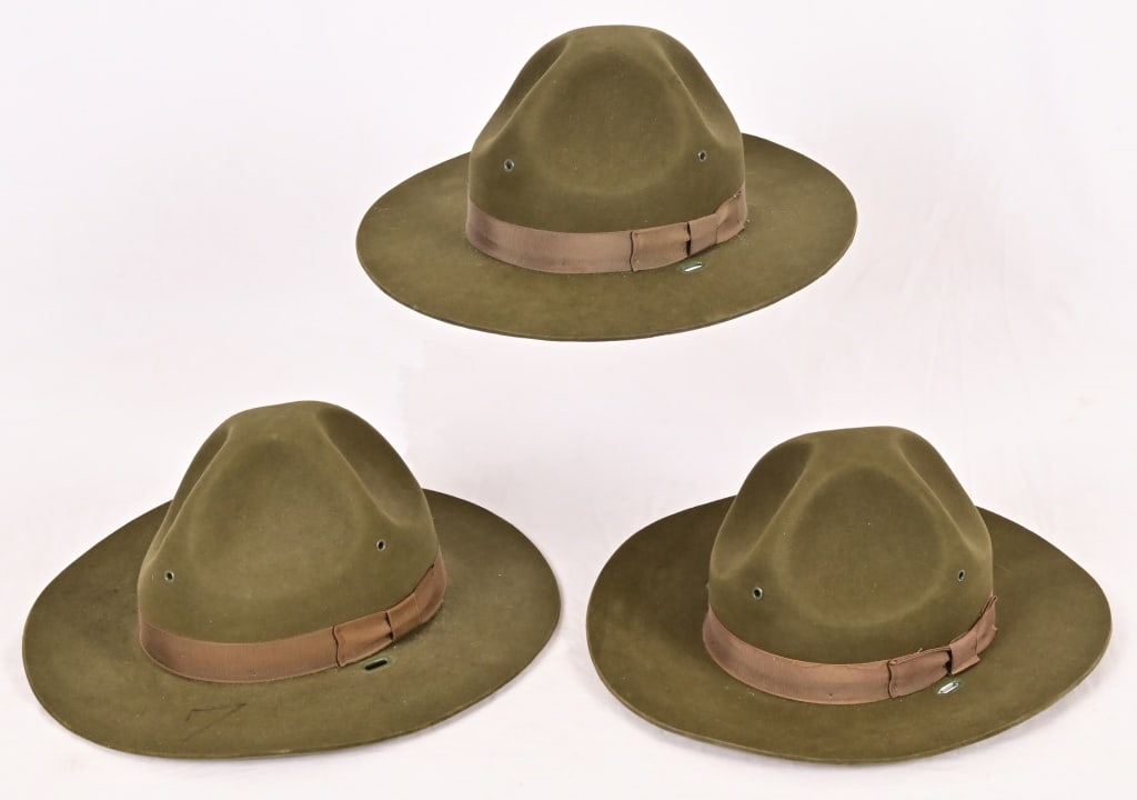 (3) WWI US Army M1911 "Montana Peak" Campaign Hats: Size 7 1/8"
