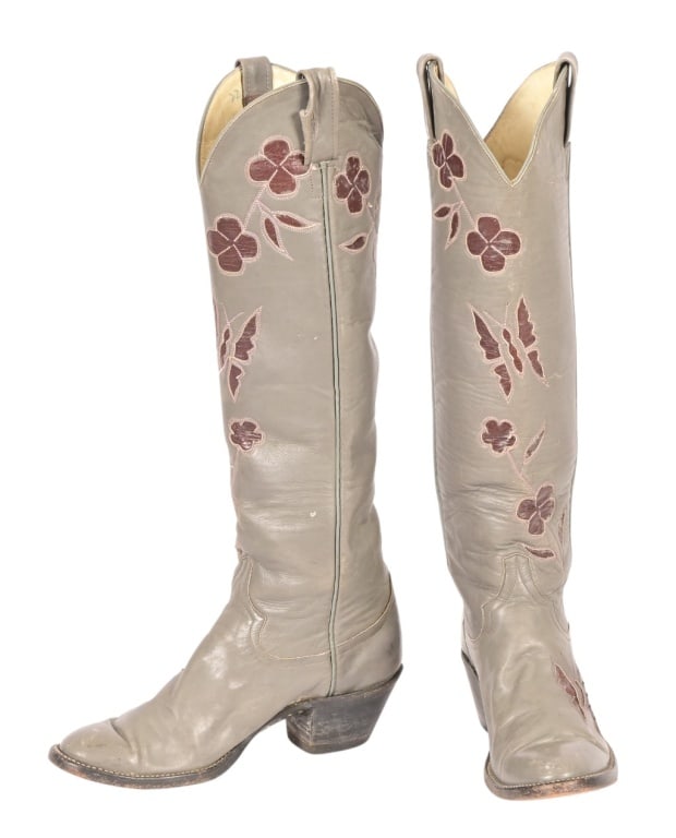 Custom Made Larry Mahan Women's Boots: Butterfly pattern, grey, approximate size 5.