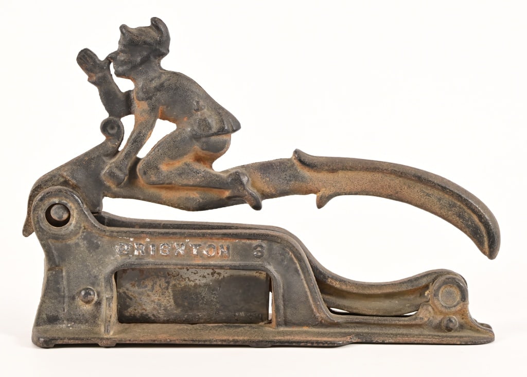 Antique Cast Iron Mechanized Tobacco Cutter: Measures 2.75" x 7" x 11"