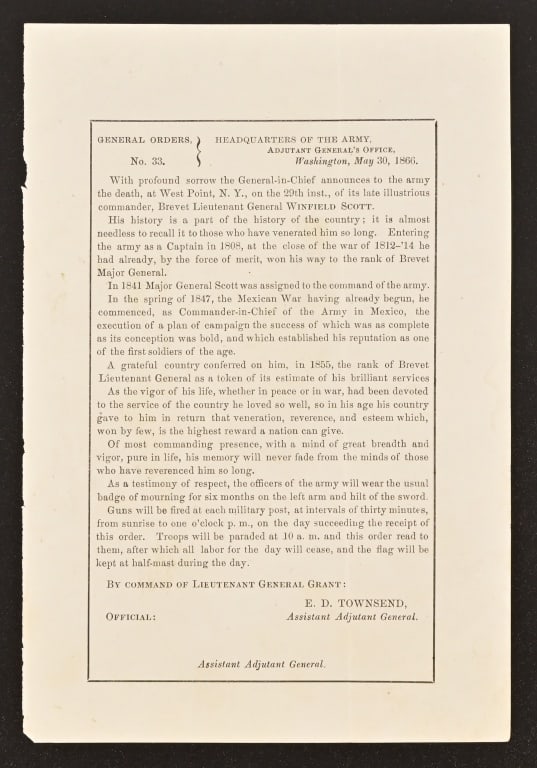 General Winfield Scott U.S. Army Death Notice (1 of 5)