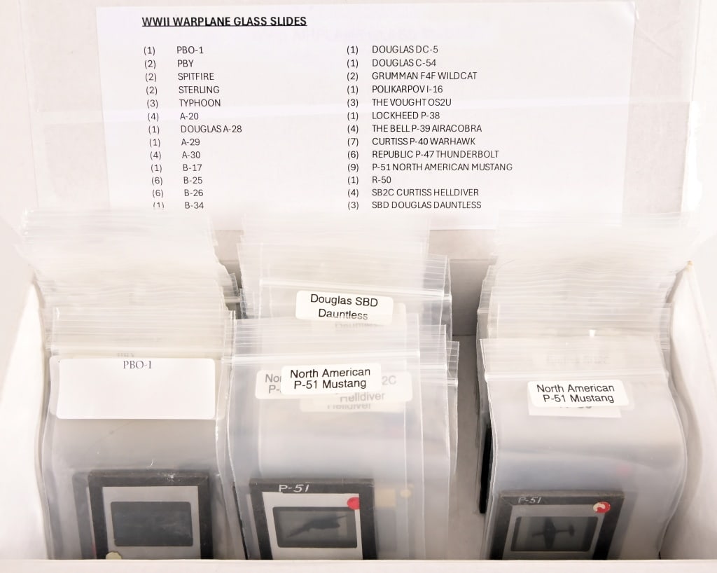 Large Collection of WWII Warplane Glass Slides: Identified and labeled