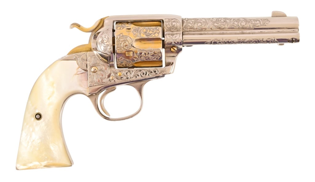 Colt Model 1873 SA Bisley Model .41 Revolver: SN 273585. Fully engraved with pearl grips. Modern.