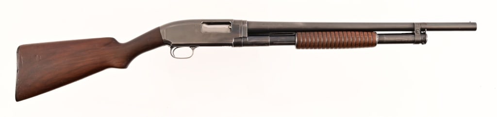 Texas Ranger Capt. A.Y. Allee Winchester Model 12: S/N 404889, Manufactured in 1924. Receiver is arsenal marked DPS TXR SA-22. Stock also has arsenal "22" stamped on left side. 21.5" barrel. Modern.