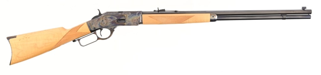 Fancy 1873 Lever Action .45LC Maple Stock: SN TX3LZR0257. As new condition. Made by Miroku for Winchester. 24" barrel, perfect bore. Color cased receiver, lever, butt plate, beautiful checkered Maple stock. Modern.