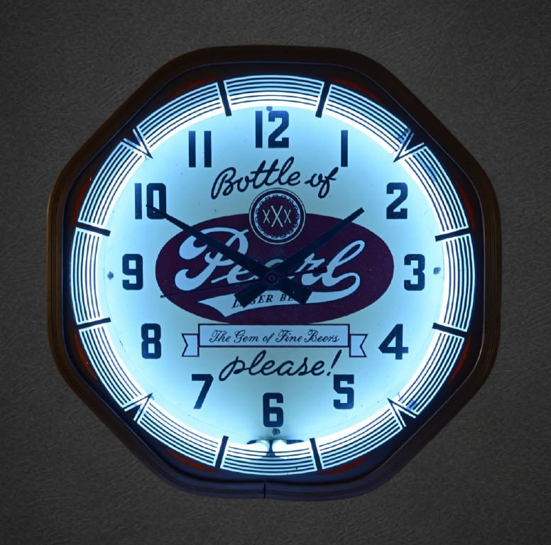 Pearl Beer Advertising Octagon Neon Clock (1 of 11)