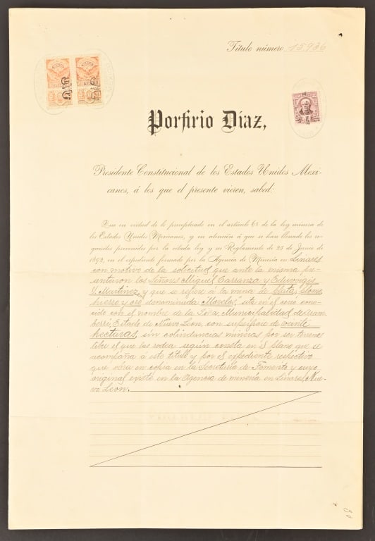 Mexican President Porfirio Diaz Signed Document (1 of 14)