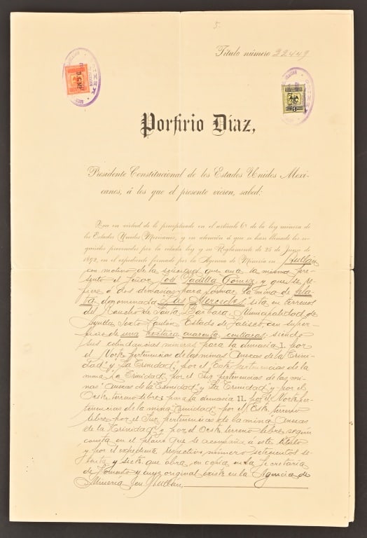 Mexican President Porfirio Diaz Signed Document (1 of 16)