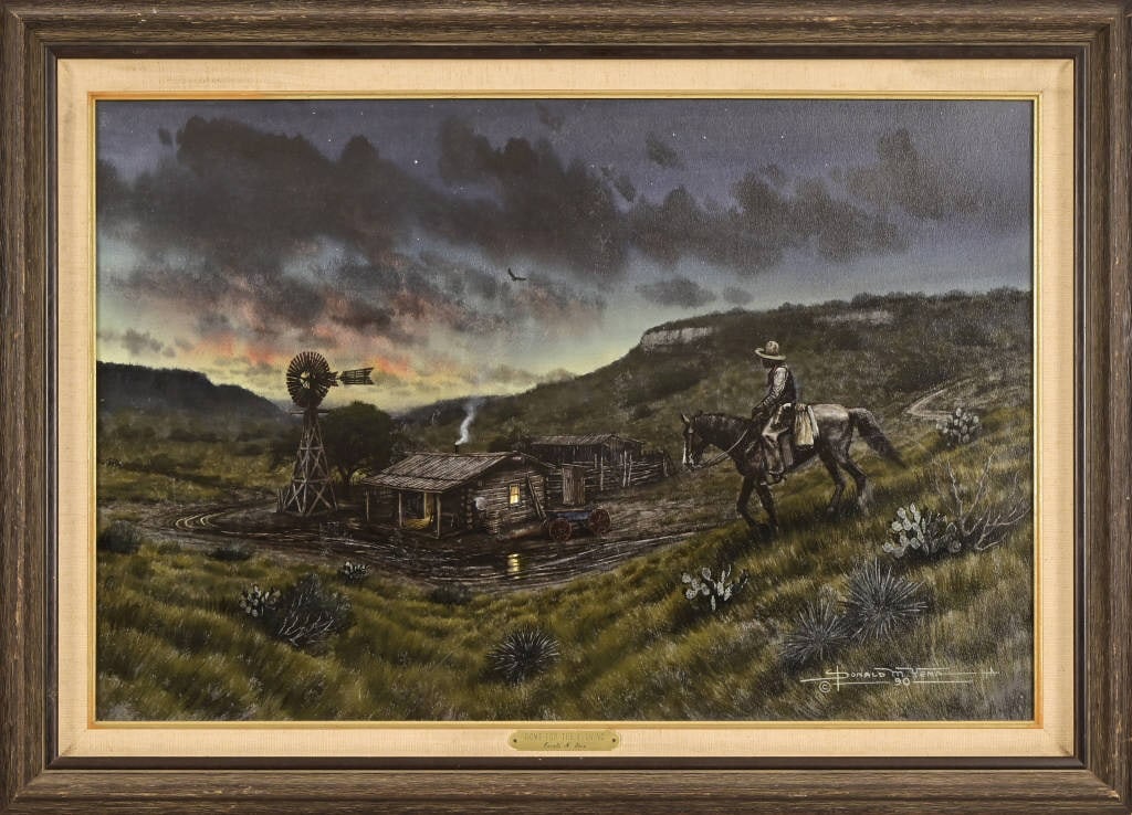 Donald M. Yena Original Watercolor c.1990: Home For The Evening", by Donald M. Yena c.1990, original vibrant casein watercolor on board. Framed 25.5" X 35.5