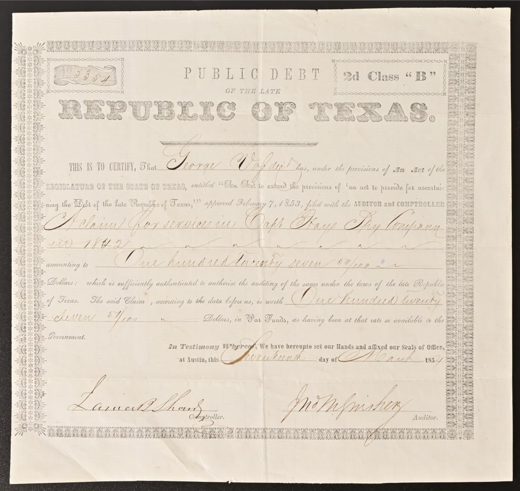 Capt. Jack Hays' Document, Republic of Texas (1 of 16)