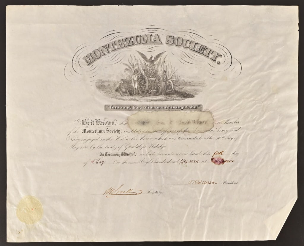 Capt. Jack C. Hays' Montezuma Society Certificate (1 of 15)
