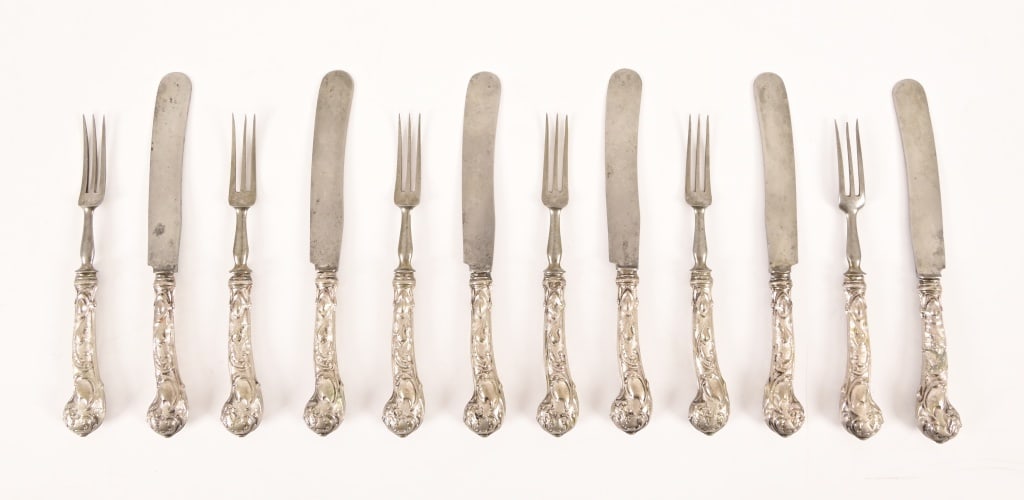 General Antonio López de Santa Anna Silverware: From the Applewhite-Clark General Antonio López de Santa Anna Collection. Six knives and forks.