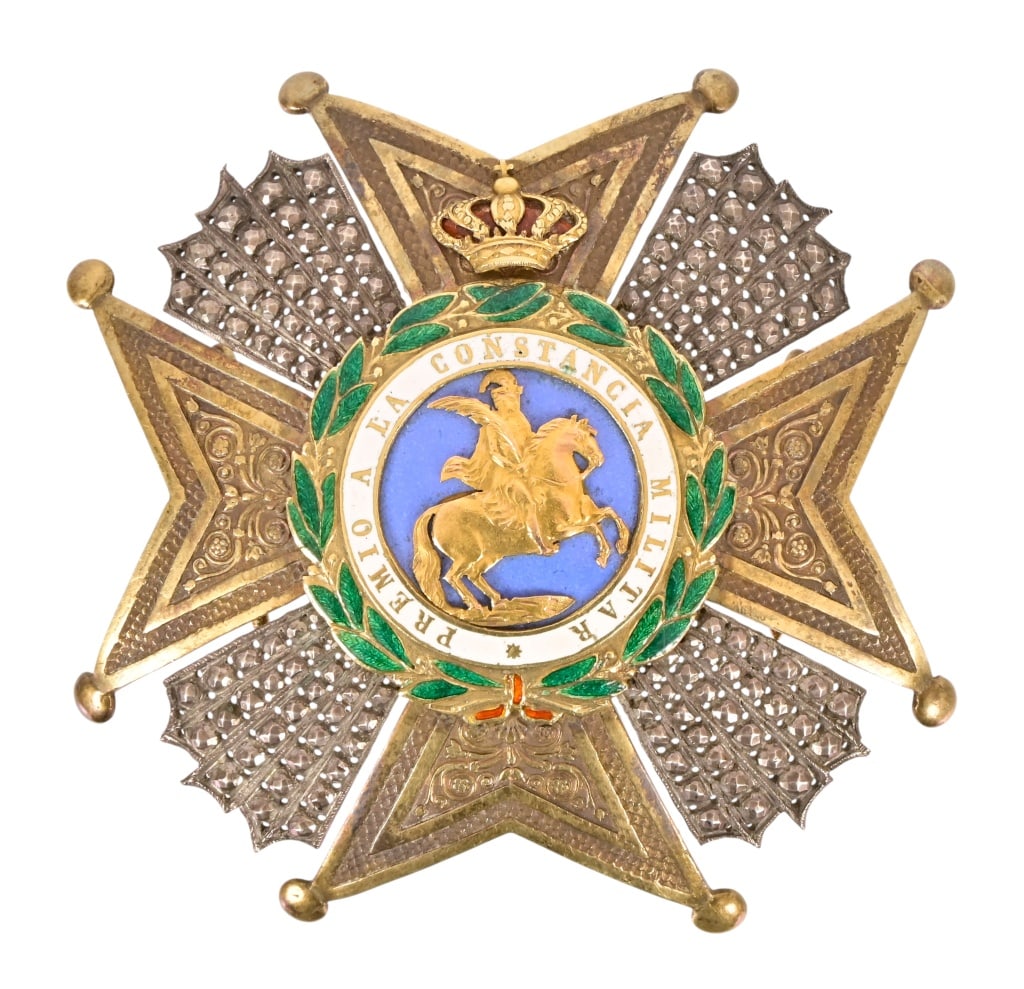 General Antonio López de Santa Anna Service Medal: "Premio A Constancia Miltar", no reverse maker mark, Measures 3" x 3". From the Applewhite-Clark General Antonio López de Santa Anna Collection.