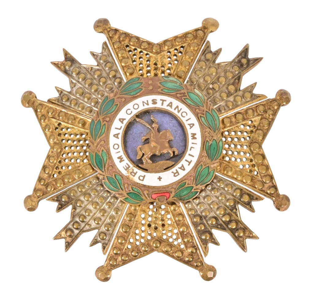 General Antonio López de Santa Anna Service Medal: "Premio A Constancia Miltar", no reverse maker mark, Measures 2.5" x 2.5". From the Applewhite-Clark General Antonio López de Santa Anna Collection.