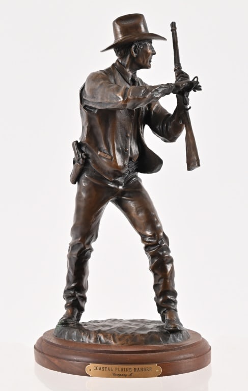 "Coastal Plains Ranger" Bronze by Chuck Warden: "Coastal Plains Ranger, Company A" limited edition bronze, numbered 8/22, by Chuck Warden. 5" x 7" x 14" Bronze put out for each Ranger company.