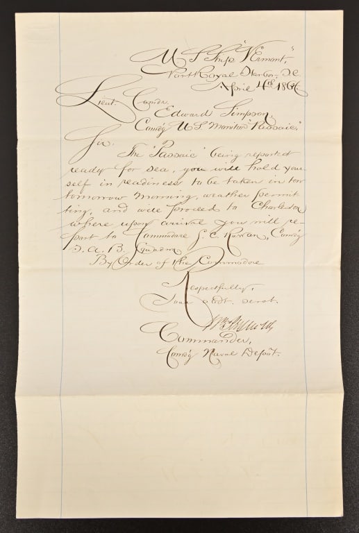 1864 Civil War USS Passaic Commander's Orders (1 of 9)