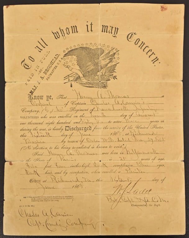 1865 Civil War Infantryman Discharge (1 of 12)
