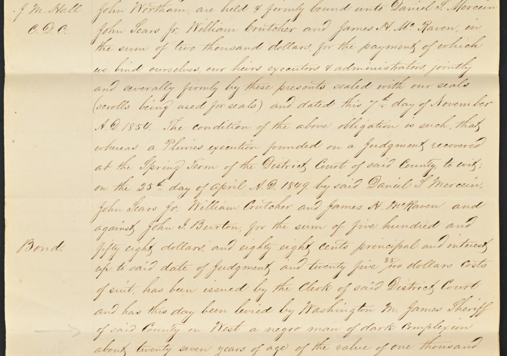 1854 Early Washington County Texas Slave Document - 3