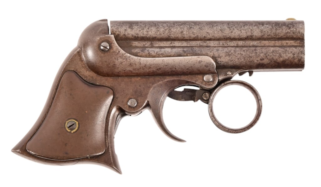 Remington-Elliot Ring Derringer .32 Cal.: SN 2495. Bores are dark with rifling present. Quad barrels measure 3.25". Working action. Antique.