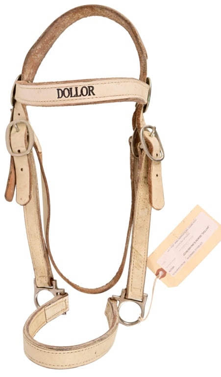 John Wayne's "Dollor" Film Horse Bridle: Personalized for Johnn Wayne's horse "Dollor" and marked for Hudkins Stables. prominent supplier of horses,wagons and such for the film and television industry, during the Golden Age of Hollywood.