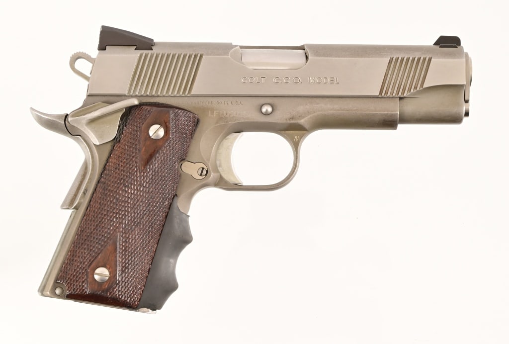 Colt Concealed Carry M1911 Semi-Auto .45ACP: S/N LF1090ZE. Concealed Carry Model. 4 1/8" barrel, good bore, stainless. Modern