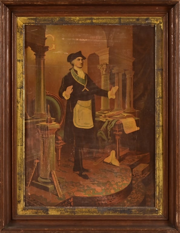 George Washington Masonic Chromolithograph: Washington Closing The Lodge" by R.A. & A.S. Wadham, Chicago. original framed 22" x 28