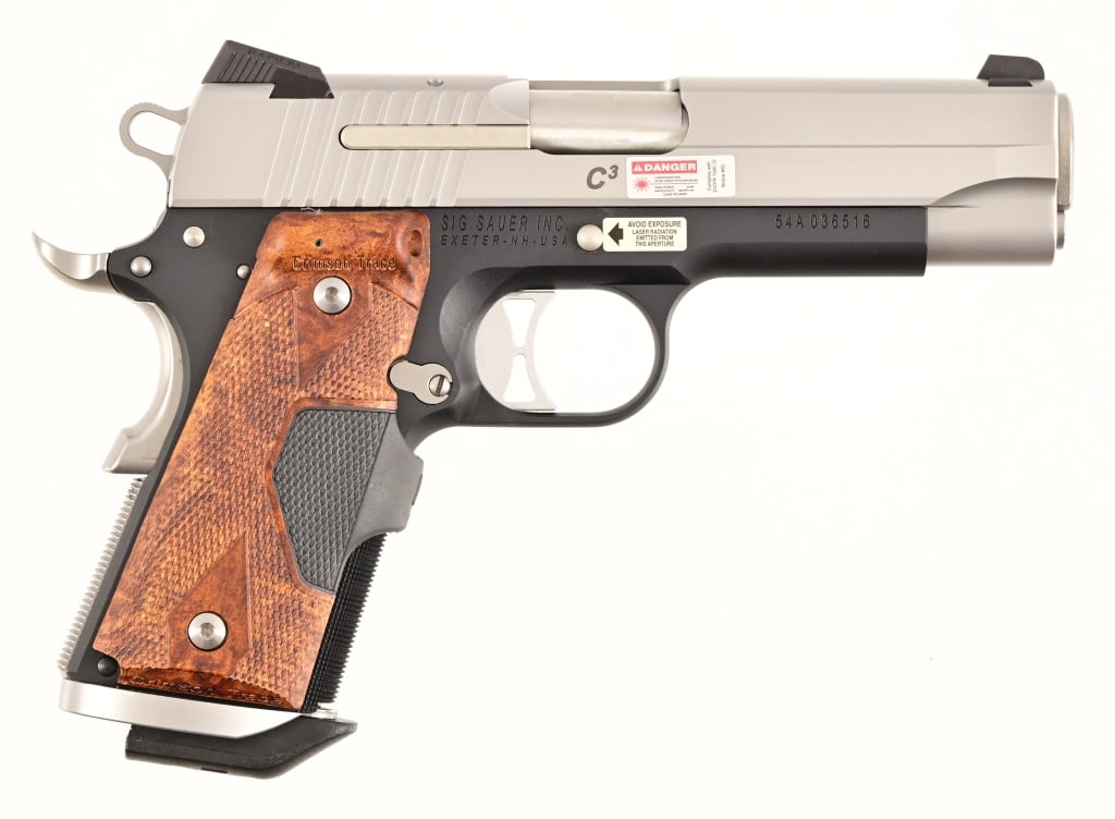 Sig Sauer C-3 1911 Semi-Auto .45 ACP: S/N 54A036516.. 4" barrel, Commander size pistol Crimson Trace laser grips. Modern