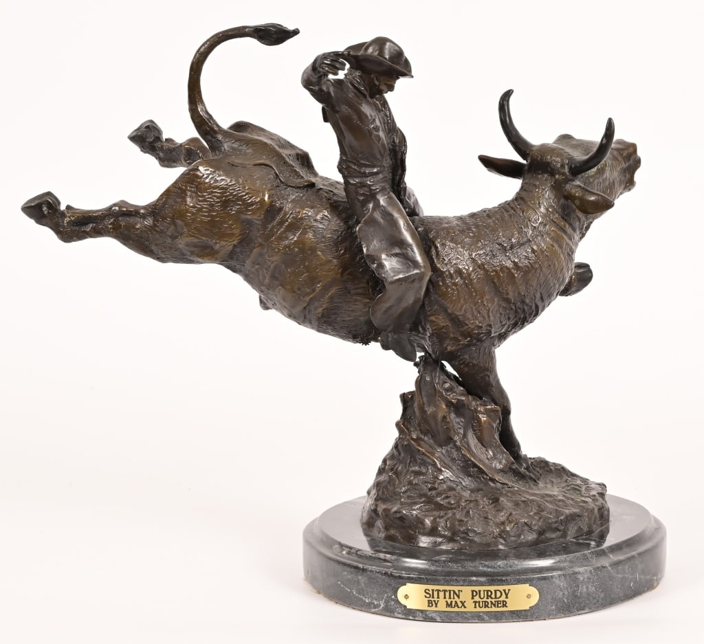 "Sittin' Purdy" Bronze by Max Turner: Circa 2002. Measures 14" x 16"