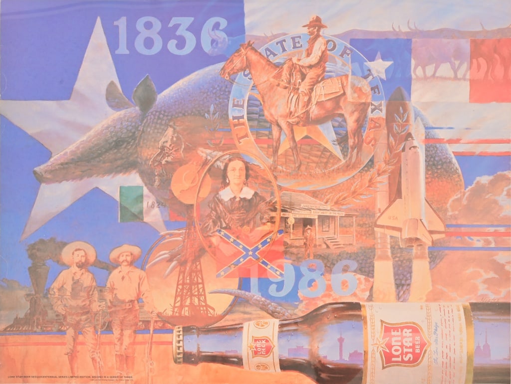 Lone Star Beer Texas Sesquicentennial Poster: Poster number 2 in a series of 3. Measures 28 1/4" x 21 1/4".