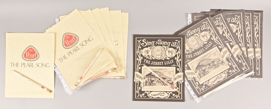 (12) Pearl Beer NOS Sheet Music Songs: Includes several each of editions "The Pearl Song" and the Judge Roy Bean "Jersey Lilly"