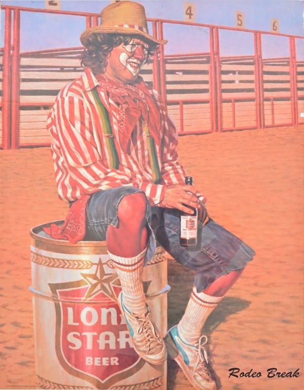 Lone Star Beer Sam Yeates Rodeo Break Poster: Rodeo clown. 22" x 28".