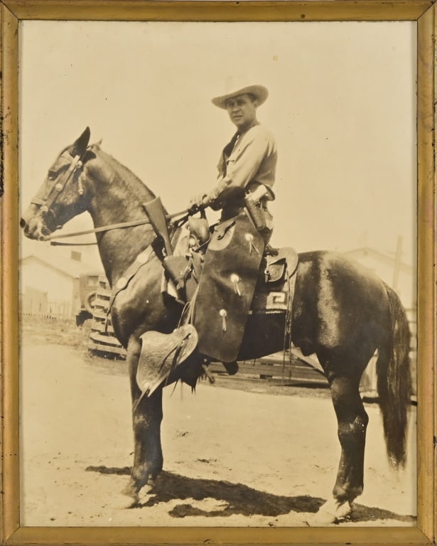 Texas Ranger Vintage Framed Photo: From the Applewhite-Clark Collection. Unknown Texas Ranger on horseback. Framed, no glass, 16.5"x20.5"