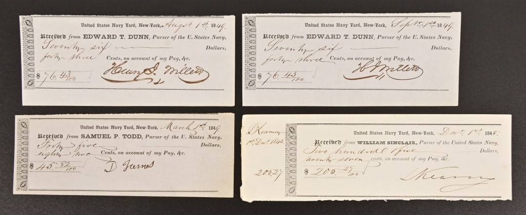 (4) U.S. Navy Yard Receipts c.1845-1849: From the Applewhite-Clark Collection.